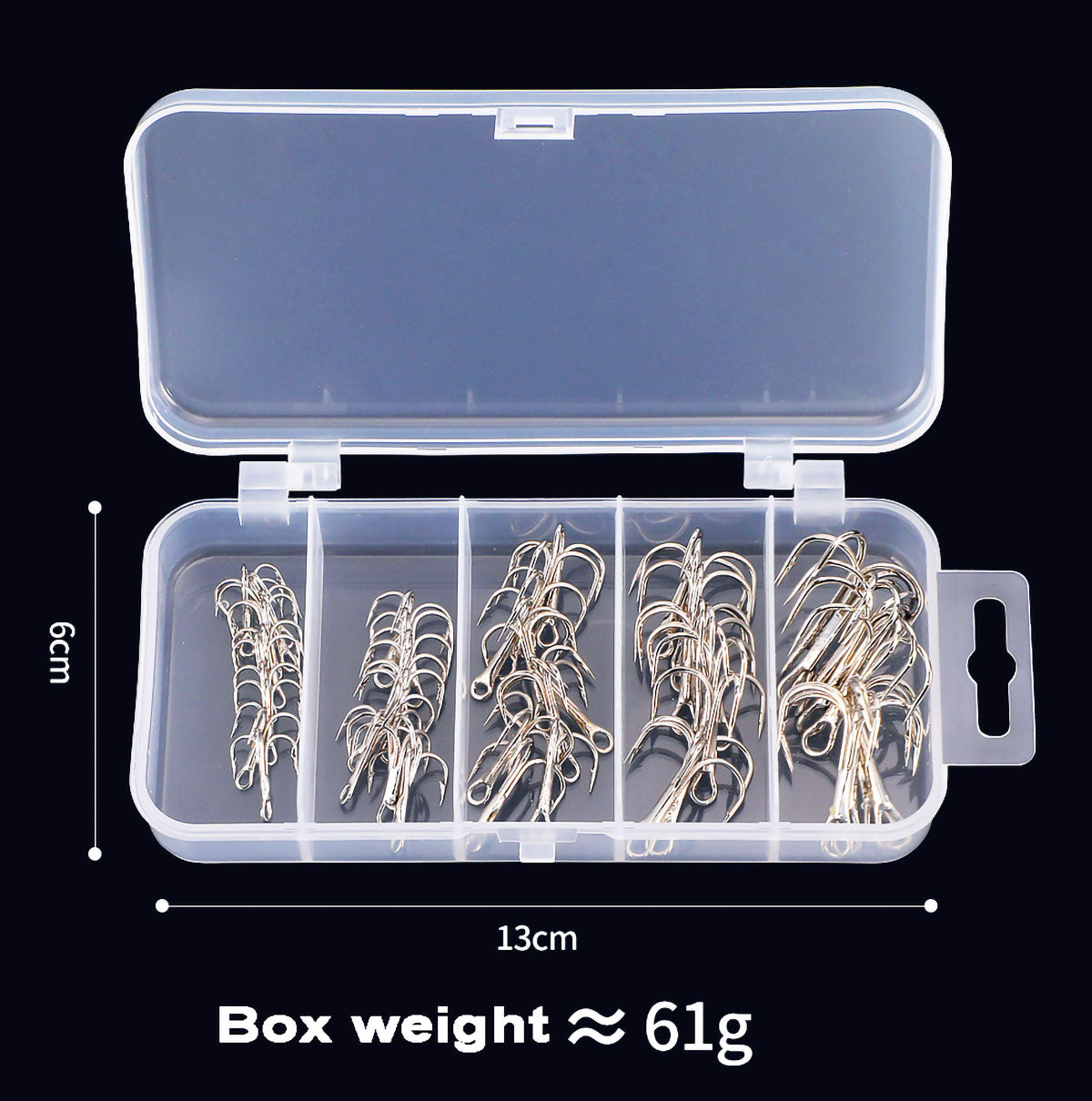 50pcs Fishing Treble Hooks Kit High Carbon Steel Hooks Strong Sharp for Lures Baits Saltwater Freshwater Fishing Size 2# 4# 6# 8# 10#