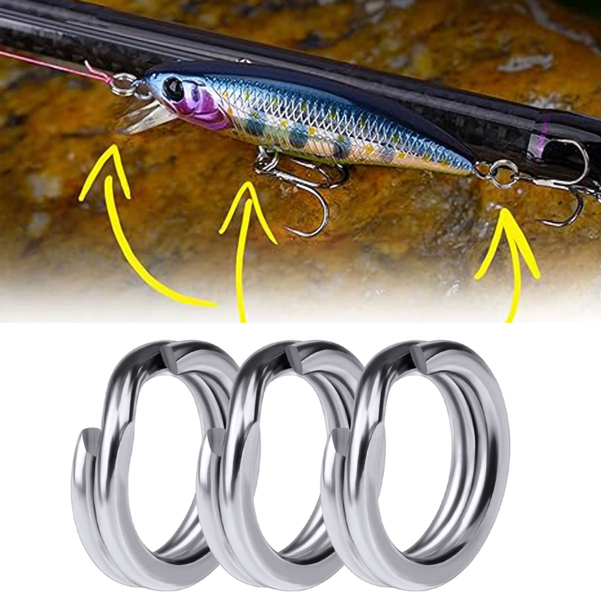 Split Rings Fishing Accessories 100Pcs Stainless Steel Saltwater Treble Hooks Terminal Tackle Connector