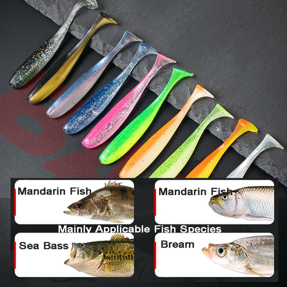 Soft Fishing Lures Plastic Paddle Tail Swim Baits Kit 2.16"/2.75"/3.54"/4.72" for Bass Trout Walleye 10 Mixed Colors