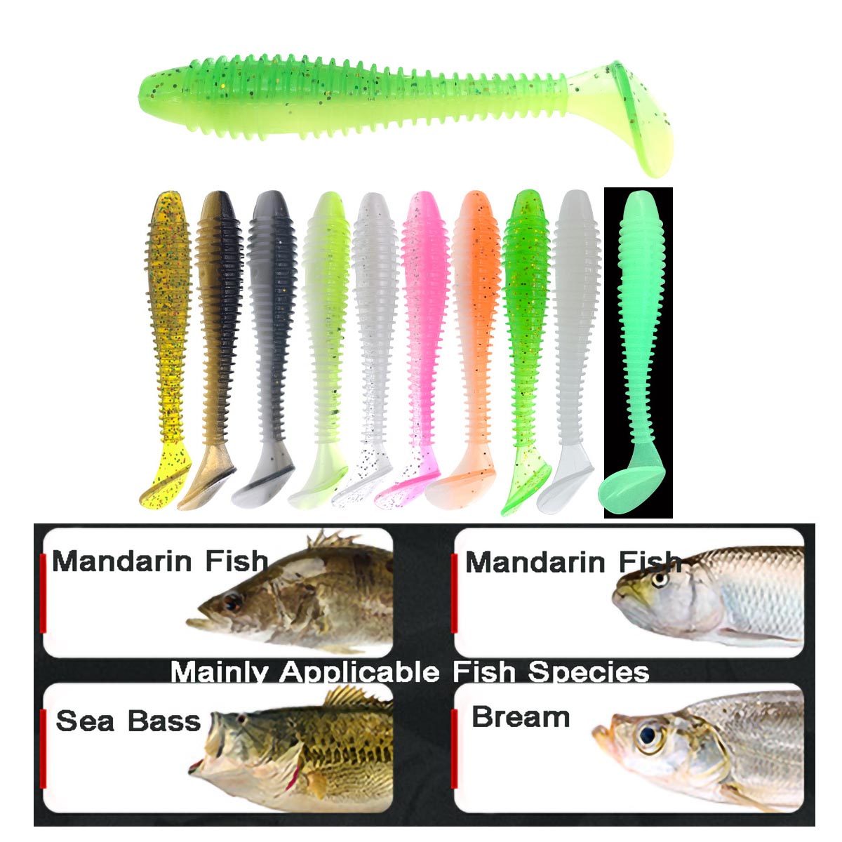 50pcs Swimbaits Paddle Tail Soft Lure 2.1/2.5/2.75" 1.3/2.2/3.2g 10 Colors for Trout Crappie Bass