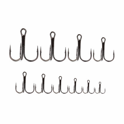 100pcs Fishing Treble Hooks Set 12sizes High Carbon Steel Hooks Round Bend